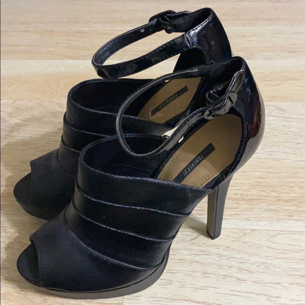 Forever 21 Black Peep Toe Platform Stiletto Heels
